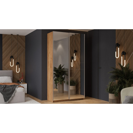 Шкаф-купе с 2 зеркальными дверями «Оскар» Ручка серебро, Дуб Крафт золотой