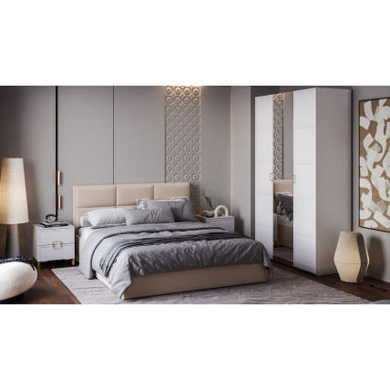 Спальный гарнитур «Стелла» №5 Золото розовое, Белый холст, Белый Жемчуг, Велюр Confetti Cream