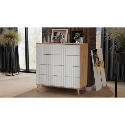 Комод «Хилтон» с опорами Бук матовый, Дуб Крафт золотой, Белый матовый