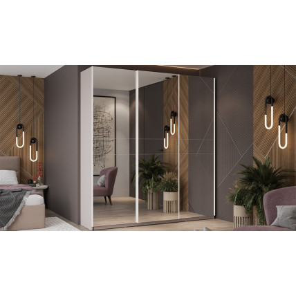 Шкаф-купе с 3 зеркальными дверями «Оскар» Ручка белая, Кашемир