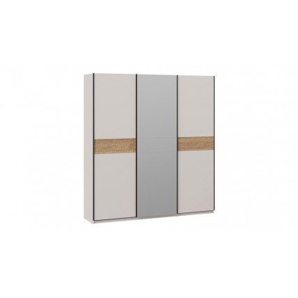 Шкаф-купе с 2 глухими и 1 зеркальной дверями «Оскар Скания» Ручка черная, Кашемир, Дуб тортугга