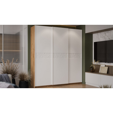 Шкаф-купе с 3 глухими дверями «Оскар Скания» Ручка белая, Дуб Крафт золотой, Белый снег, Белый матовый