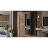 Шкаф-купе с 1 глухой и 1 зеркальной дверями «Оскар Скания» Ручка черная, Дуб Крафт золотой, Кашемир, Дуб тортугга