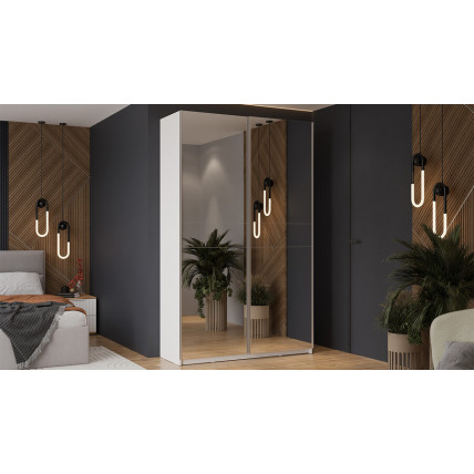 Шкаф-купе с 2 зеркальными дверями «Оскар» Ручка серебро, Белый снег