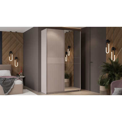 Шкаф-купе с 1 глухой и 1 зеркальной дверями «Оскар Хилтон» Тип 2 Ручка серебро, Кашемир, Кашемир сатин