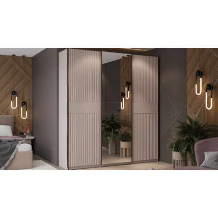 Шкаф-купе с 2 глухими и 1 зеркальной дверями «Оскар Тиффани» Тип 2 Ручка черная, Кашемир, Кашемир матовый