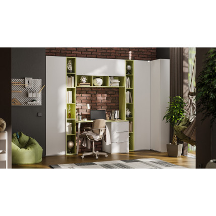 Набор детской мебели «Порто» №10 - ГН-393.110 Белый жемчуг, Океан Зеленый, Белый софт