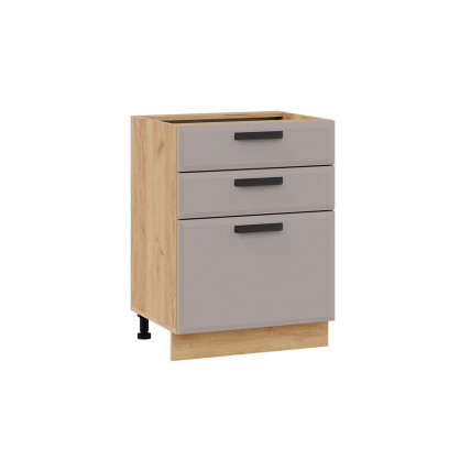 Шкаф напольный с тремя ящиками «Тиана» - 1Н6Я3 Дуб Крафт золотой, Мокко супермат