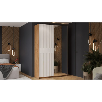 Шкаф-купе с 1 глухой и 1 зеркальной дверями «Оскар Хилтон» Ручка серебро, Дуб Крафт золотой, Белый матовый