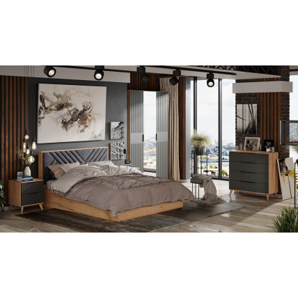 Спальный гарнитур «Хилтон» №4 Бук матовый, Дуб Крафт золотой, Графит матовый