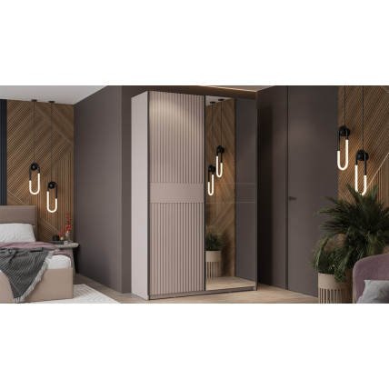 Шкаф-купе с 1 глухой и 1 зеркальной дверями «Оскар Хилтон» Ручка черная, Кашемир, Кашемир сатин