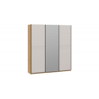 Шкаф-купе с 2 глухими и 1 зеркальной дверями «Оскар Скания» Ручка черная, Дуб Крафт золотой, Кашемир, Кашемир сатин