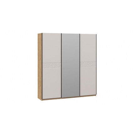 Шкаф-купе с 2 глухими и 1 зеркальной дверями «Оскар Скания» Ручка черная, Дуб Крафт золотой, Кашемир, Кашемир сатин
