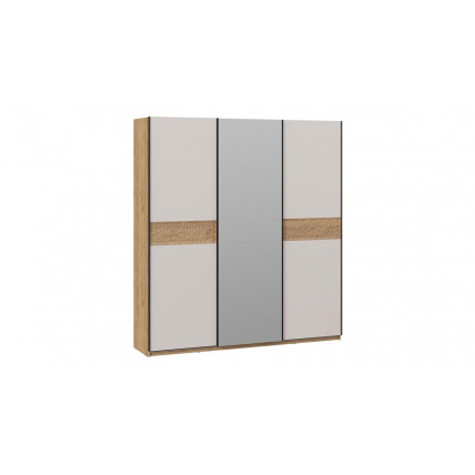 Шкаф-купе с 2 глухими и 1 зеркальной дверями «Оскар Скания» Ручка черная, Дуб Крафт золотой, Кашемир, Дуб тортугга