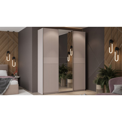 Шкаф-купе с 2 глухими и 1 зеркальной дверями «Оскар Хилтон» Тип 2 Ручка серебро, Кашемир, Кашемир сатин