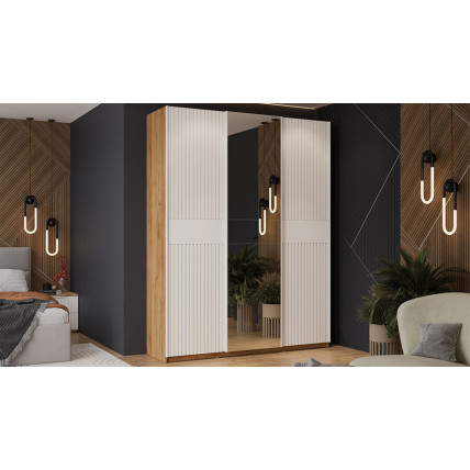 Шкаф-купе с 2 глухими и 1 зеркальной дверями «Оскар Хилтон» Тип 2 Ручка белая, Дуб Крафт золотой, Белый матовый