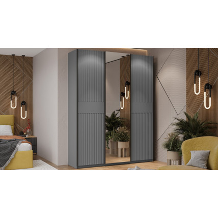 Шкаф-купе с 2 глухими и 1 зеркальной дверями «Оскар Тиффани» Тип 2 Ручка черная, Серый графит, Графит матовый