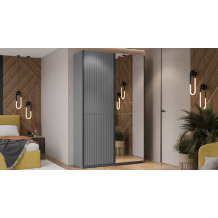 Шкаф-купе с 1 глухой и 1 зеркальной дверями «Оскар Тиффани» Тип 2 Ручка черная, Серый графит, Графит матовый