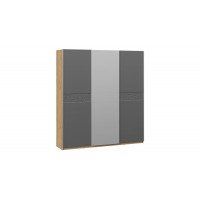 Шкаф-купе с 2 глухими и 1 зеркальной дверями «Оскар Скания» Ручка серебро, Дуб Крафт золотой, Серый графит, Графит матовый