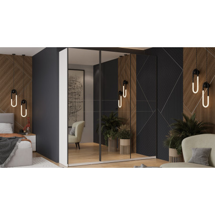 Шкаф-купе с 3 зеркальными дверями «Оскар» Тип 2 Ручка черная, Белый снег