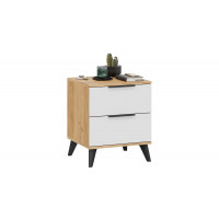 Тумба прикроватная «Джоли» с опорами Черный матовый, Дуб Крафт золотой, Белый матовый