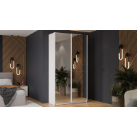 Шкаф-купе с 2 зеркальными дверями «Оскар» Ручка белая, Белый снег