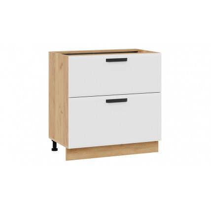 Шкаф напольный с двумя ящиками «Тиана» - 1Н8Я2 Дуб Крафт золотой, Белый супермат