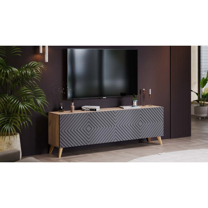 Тумба ТВ с опорами Танго Бук матовый, Дуб Крафт золотой, Холст Вулкан