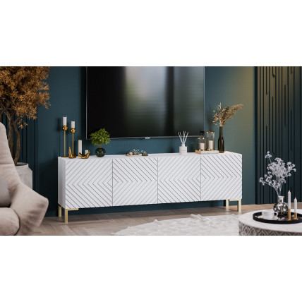 Тумба ТВ с опорами Танго Золото розовое, Белый, Холст Белый