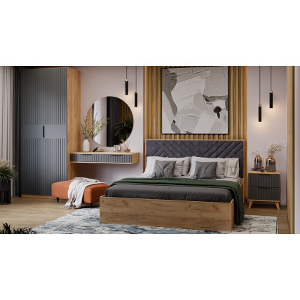 Спальный гарнитур «Хилтон» №7 Бук матовый, Дуб Крафт золотой, Графит матовый