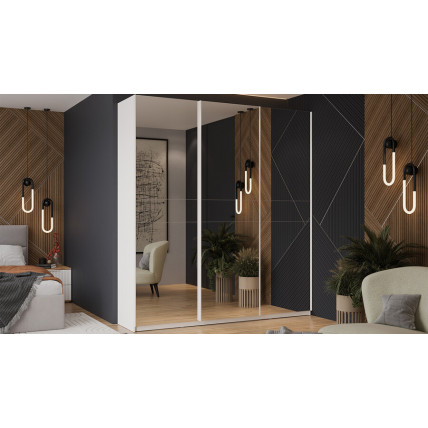 Шкаф-купе с 3 зеркальными дверями «Оскар» Ручка белая, Белый снег