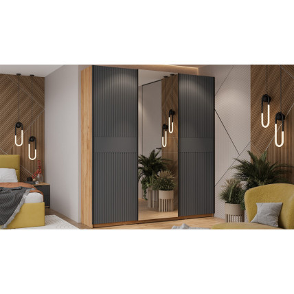 Шкаф-купе с 2 глухими и 1 зеркальной дверями «Оскар Хилтон» Тип 2 Ручка черная, Дуб Крафт золотой, Графит матовый