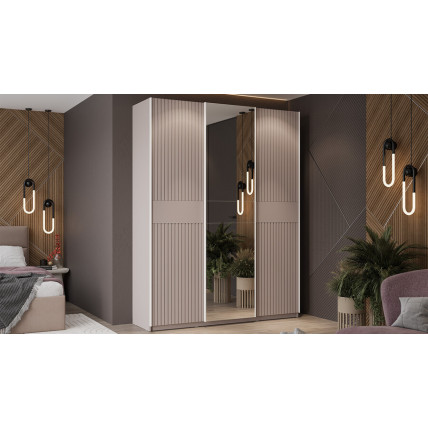 Шкаф-купе с 2 глухими и 1 зеркальной дверями «Оскар Хилтон» Тип 2 Ручка белая, Кашемир, Кашемир сатин