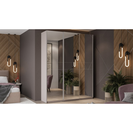 Шкаф-купе с 3 зеркальными дверями «Оскар» Ручка серебро, Кашемир