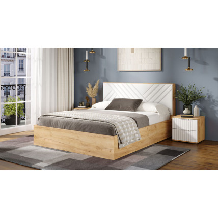 Кровать с ПМ «Хилтон» Тип 1 (с подъемным механизмом) с заглушиной Дуб Крафт золотой, Белый