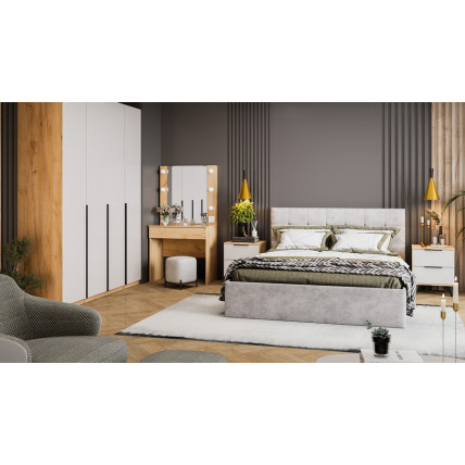 Спальный гарнитур «Джоли» №6 Черный матовый, Дуб Крафт золотой, Белый матовый