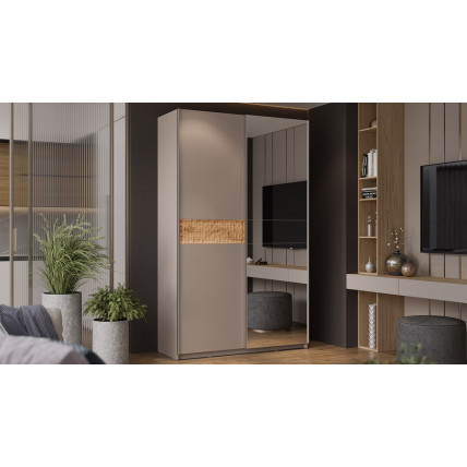 Шкаф-купе с 1 глухой и 1 зеркальной дверями «Оскар Скания» Ручка серебро, Кашемир, Дуб тортугга