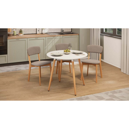 Стол обеденный «Оливия» Тип 1 - Б-370 Белый матовый, Металл белый, Натуральное дерево