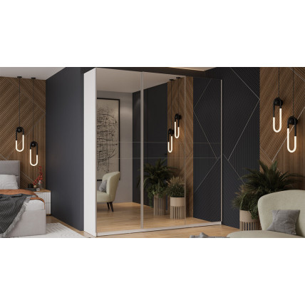 Шкаф-купе с 3 зеркальными дверями «Оскар» Ручка серебро, Белый снег