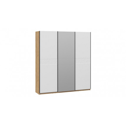 Шкаф-купе с 2 глухими и 1 зеркальной дверями «Оскар Скания» Ручка черная, Дуб Крафт золотой, Белый снег, Белый матовый