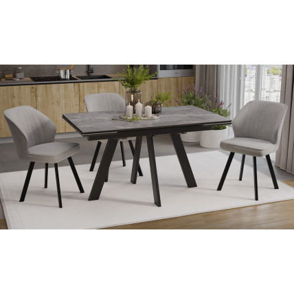 Стол обеденный «Джаггер» Тип 2 Черный муар, Керамика матовая серый мрамор