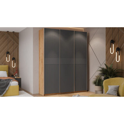 Шкаф-купе с 3 глухими дверями «Оскар Хилтон» Тип 2 Ручка серебро, Дуб Крафт золотой, Графит матовый