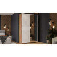 Шкаф-купе с 1 глухой и 1 зеркальной дверями «Оскар Хилтон» Тип 2 Ручка серебро, Дуб Крафт золотой, Белый матовый