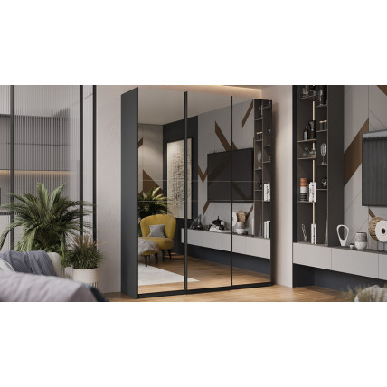 Шкаф-купе с 3 зеркальными дверями «Оскар» Тип 2 Ручка черная, Серый графит