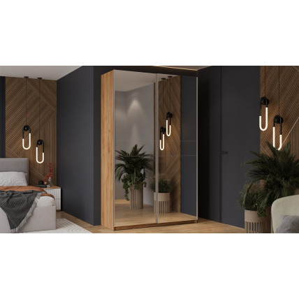 Шкаф-купе с 2 зеркальными дверями «Оскар» Тип 2 Ручка серебро, Дуб Крафт золотой