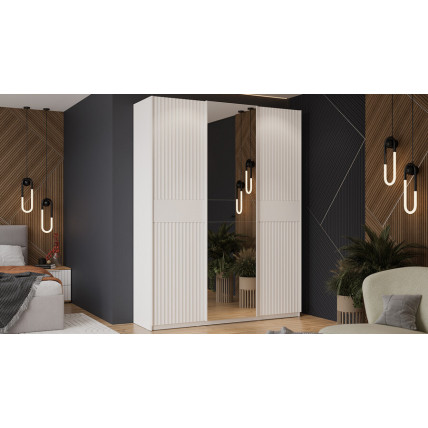 Шкаф-купе с 2 глухими и 1 зеркальной дверями «Оскар Тиффани» Тип 2 Ручка белая, Белый снег, Белый софт