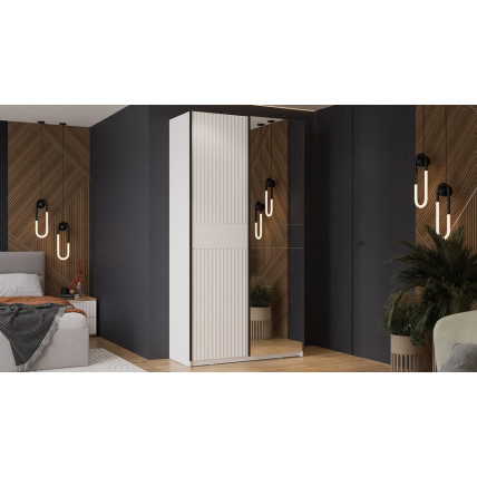 Шкаф-купе с 1 глухой и 1 зеркальной дверями «Оскар Тиффани» Тип 2 Ручка черная, Белый снег, Белый софт