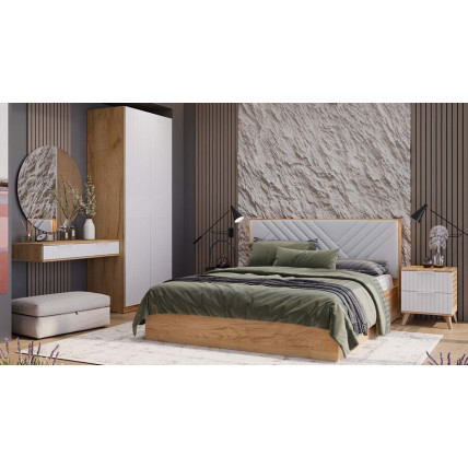 Спальный гарнитур «Хилтон» №7 Бук матовый, Дуб Крафт золотой, Белый матовый