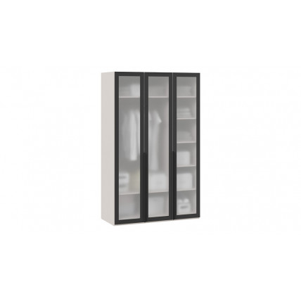 Шкаф для одежды (580) с 3 стеклянными дверями - СМ-393.07.117 Кашемир матовый, Графит, Стекло сатин черное