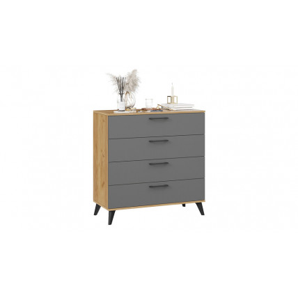 Комод «Нео» с опорами Дуб Крафт золотой, Серый графит, Черный матовый